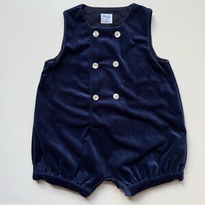 Luli & Me Baby Boy Dressy Navy Velvet Jon Jon Holiday Romper